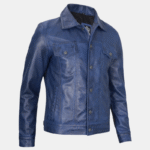 men's blue leather jacket