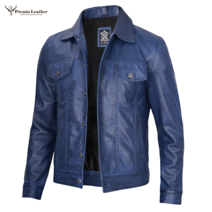 navy leather jacket mens