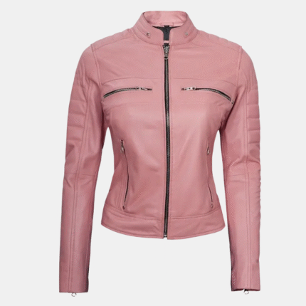 womens Pink Real Leather Cafe Racer Jacket