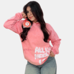 All We Need Is Love Pink Oversized Pullover Hoodie