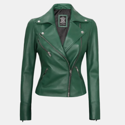 Ninfa Womens Moto Style Green Real Leather Jacket