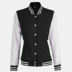 Womens Black & White Varsity Hooded Jacket