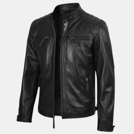 black biker leather jacket