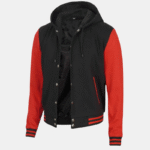 black jacket with red