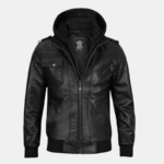 black leather jacket with hoodie