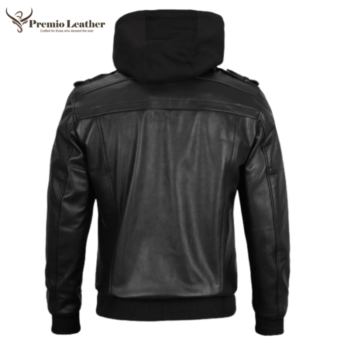 black leather jacket with hoodie