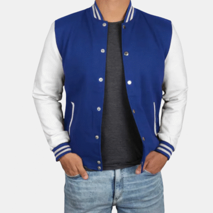 blue varsity jacket