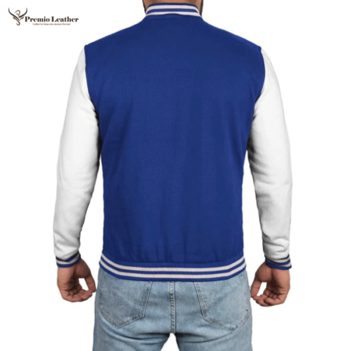 blue varsity jacket