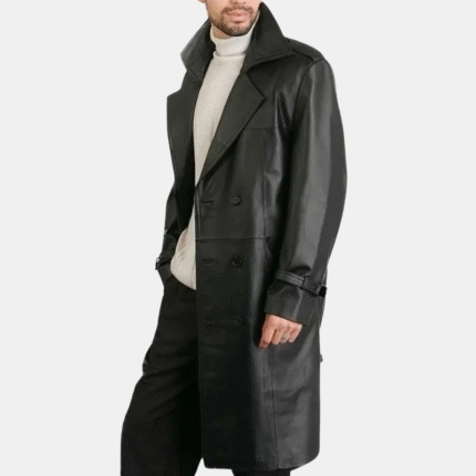double breasted leather coat mens