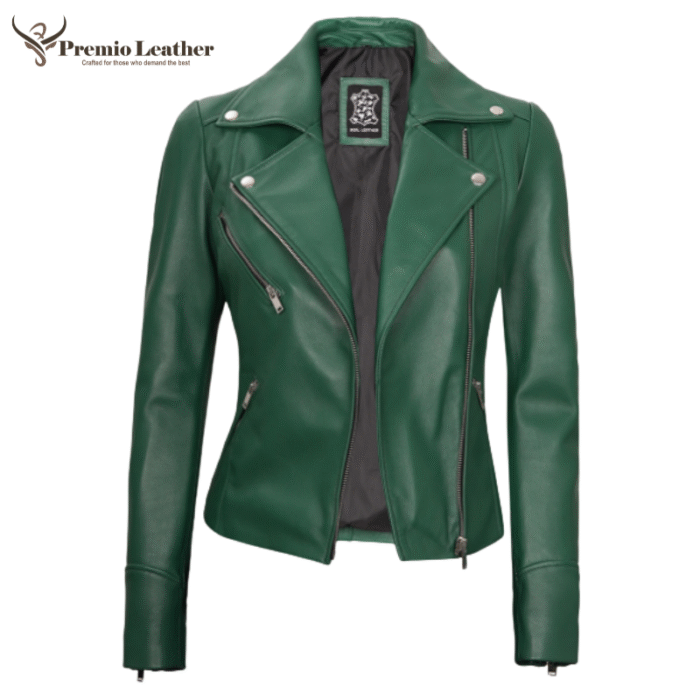 green leather jacket women