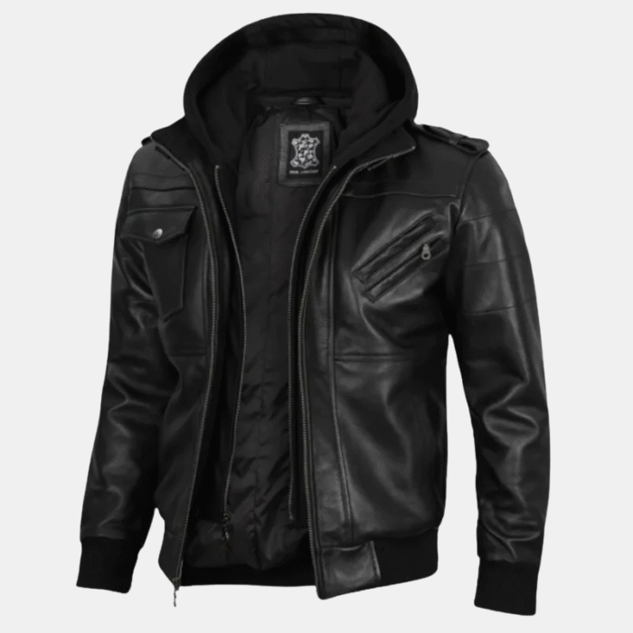 hooded leather jacket mens
