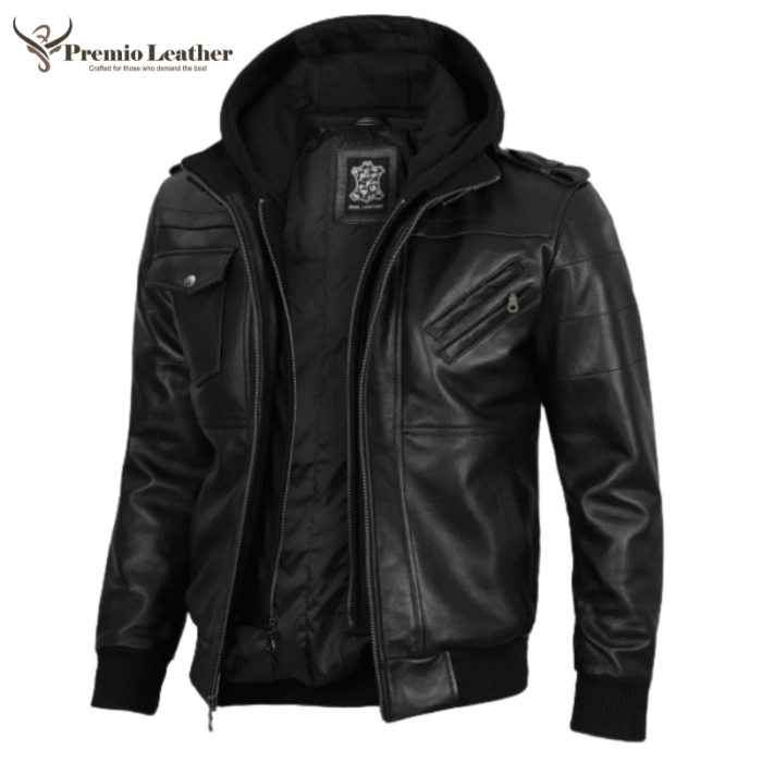 hooded leather jacket mens