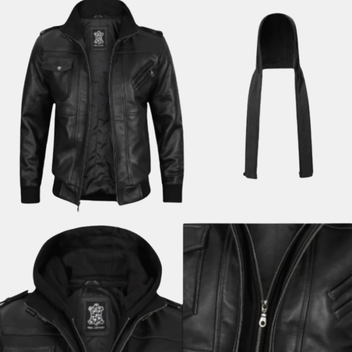 leather hooded jacket mens