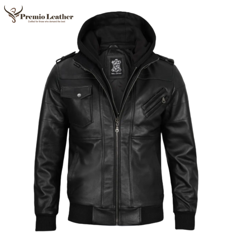 leather hooded jacket mens