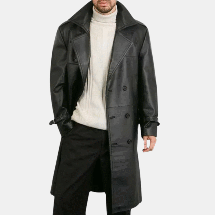 mens double breasted leather coat