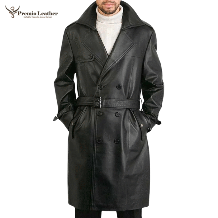 mens double breasted leather coat