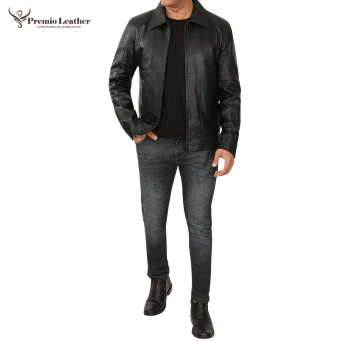 mens leather coat black