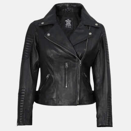 Bari Black Womens Real Leather Biker Jacket