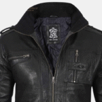 Black Cafe Racer Leather Jacket