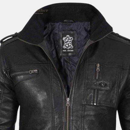 Black Cafe Racer Leather Jacket