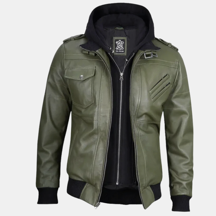 Green Hooded Leather Jacket (2)