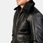 Men Airin Black Leather Bomber Jacket