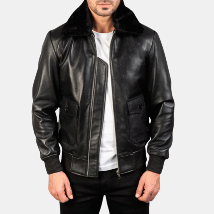 Men Airin G-1 Black Leather Bomber Jacket