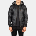 Men Black Hooded Bomber Jacket
