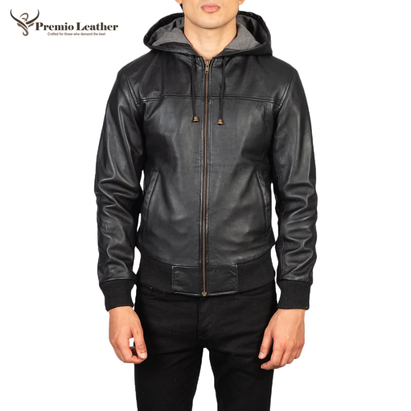 Men Black Hooded Bomber Jacket