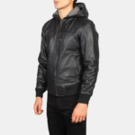 Men Black Hooded Leather Jacket