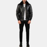Men Black Leather Bomber Jacket