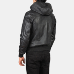 Men Black Leather Bomber Jacket