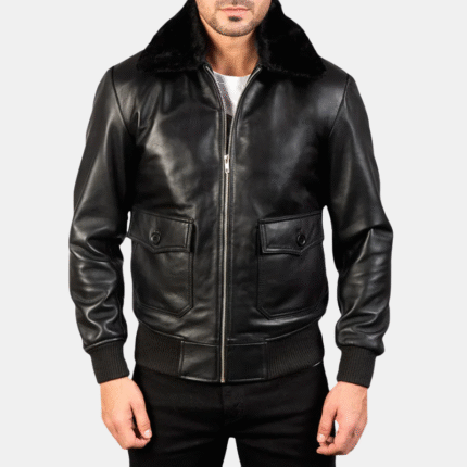 Men G-1 Black Leather Bomber Jacket