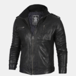 Mens Black Cafe Racer Leather Jacket (2)