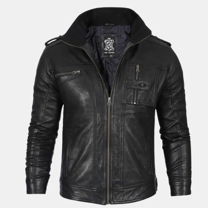 Mens Black Waxed Cafe Leather Jacket