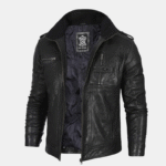 Mens Black Waxed Cafe Racer Leather Jacket