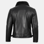 Mitchel Black Shearling Leather Bomber Jacket For Mens