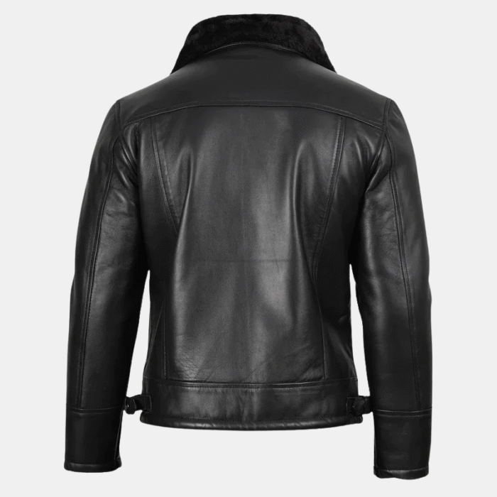 Mitchel Black Shearling Leather Bomber Jacket For Mens