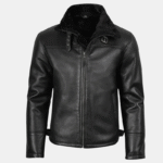 Mitchel Black Shearling Leather Bomber Jacket Mens