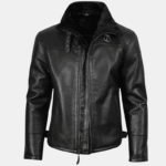 Mitchel Mens Black Shearling Leather Bomber Jacket