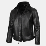Mitchel Men's Black Shearling Leather Bomber Jacket