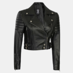 Women’s Black Cropped Leather Moto Jacket