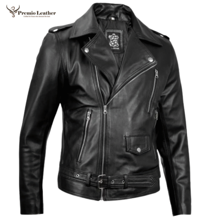 black biker leather jacket