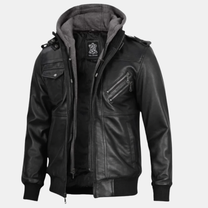 black bomber jacket with hood