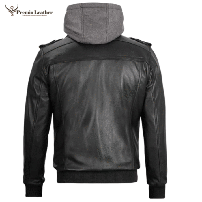 black bomber jacket with hood