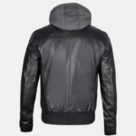 black leather bomber jacket with hood