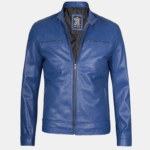 blue leather jacket