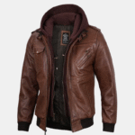 brown hooded leather jacket