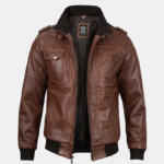 brown mens hooded leather jacket