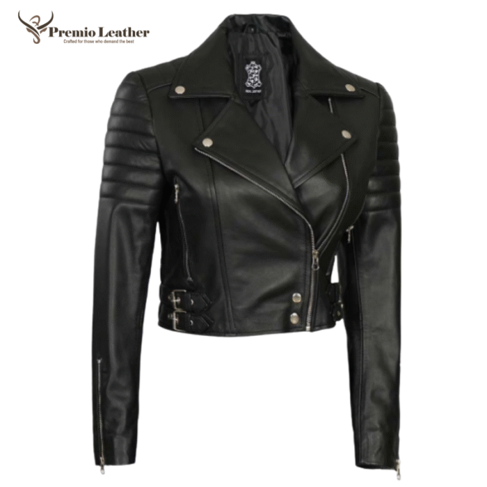 cropped motorcycle jacket women's